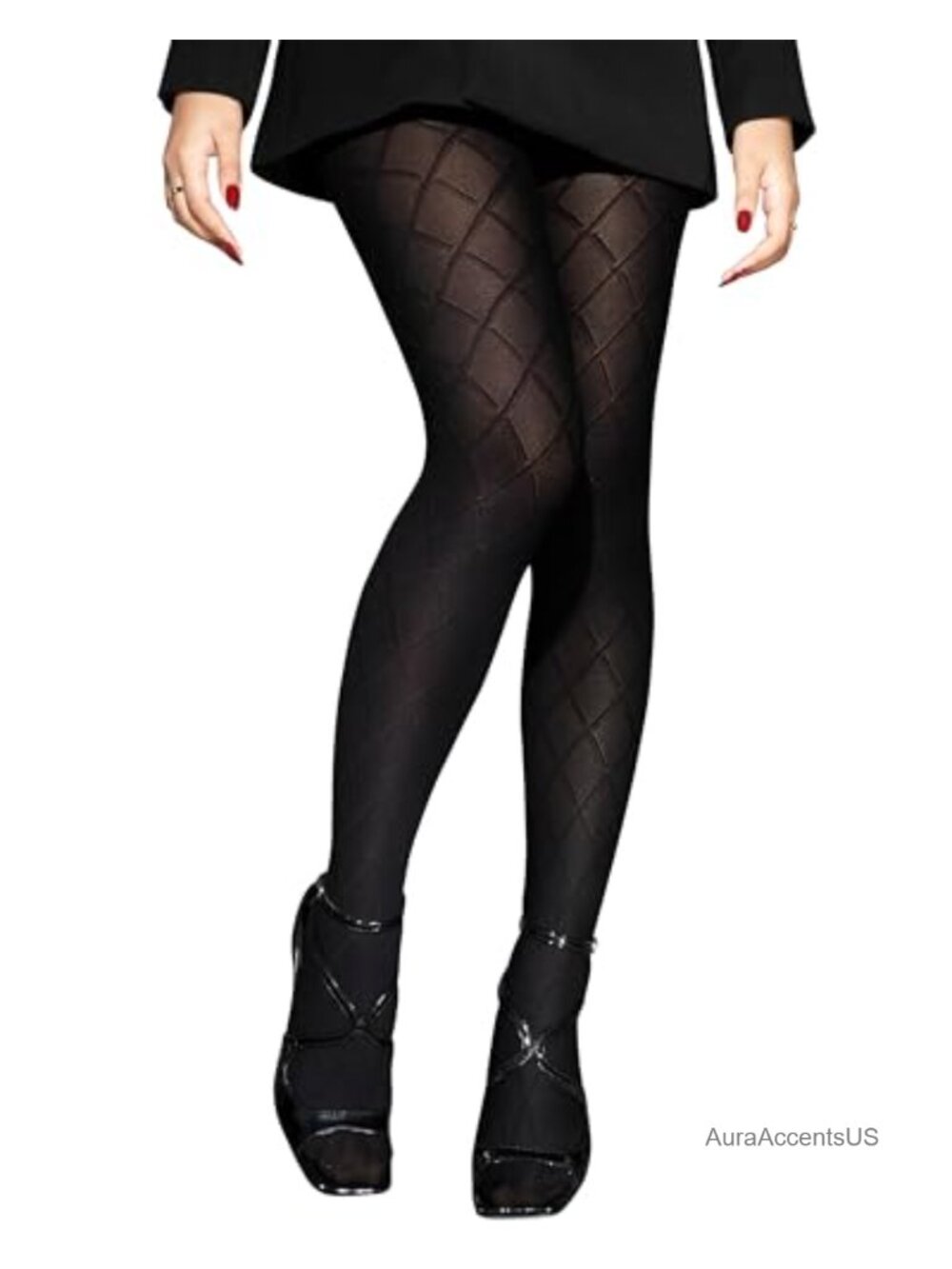 Womens Opaque 60 Denier Geometric Knit Tights High Waist Winter Hosiery Made in